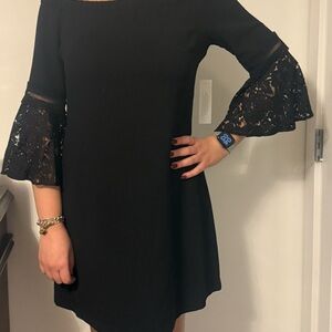 Eliza J Black Dress with Lace Bell Sleeves